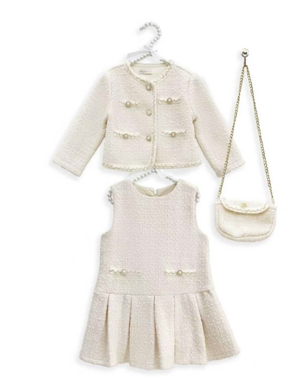 Cream Tweed Dress&Jacket 3 Peice