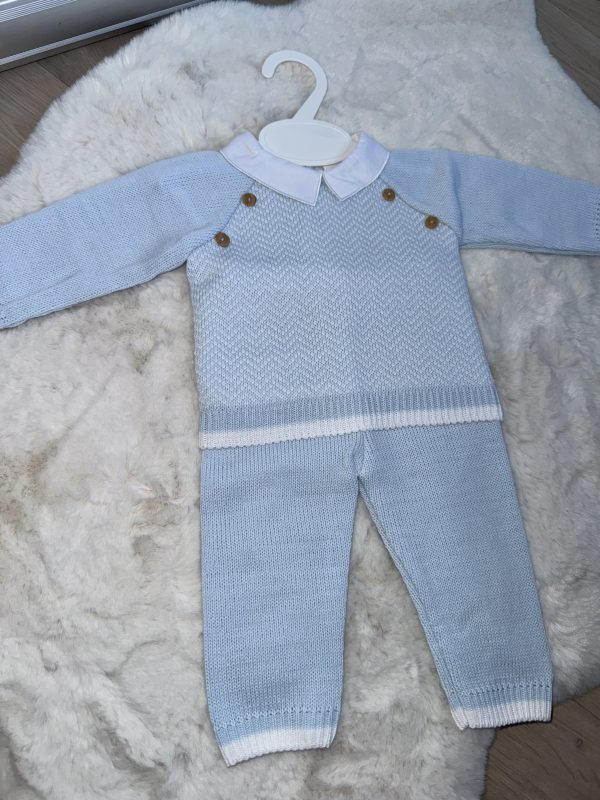 Blue Wool Jumper and Trousers With White Collar - Image 2