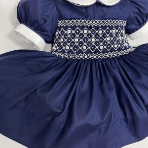 Navy Dress With White Pearl Roses