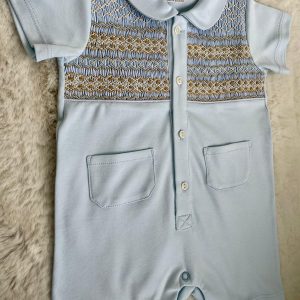 Blue & Tan Pima Cotton Romper