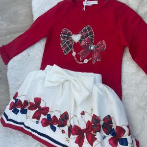 Red Tartan Bow Top & Skirt Set