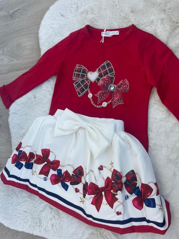 Red Tartan Bow Top & Skirt Set
