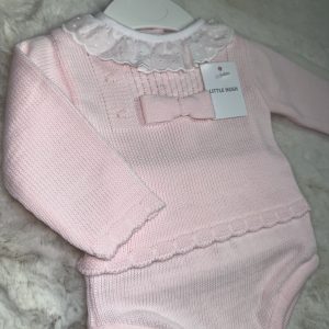Pink Knitted Jam Pants With Frill Collar
