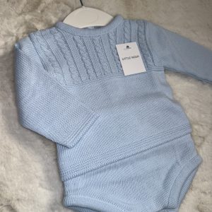 Blue Cable Knit Jam Pants Set