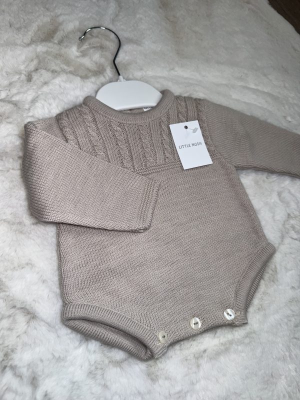 Boys Tan Cable Knit Romper