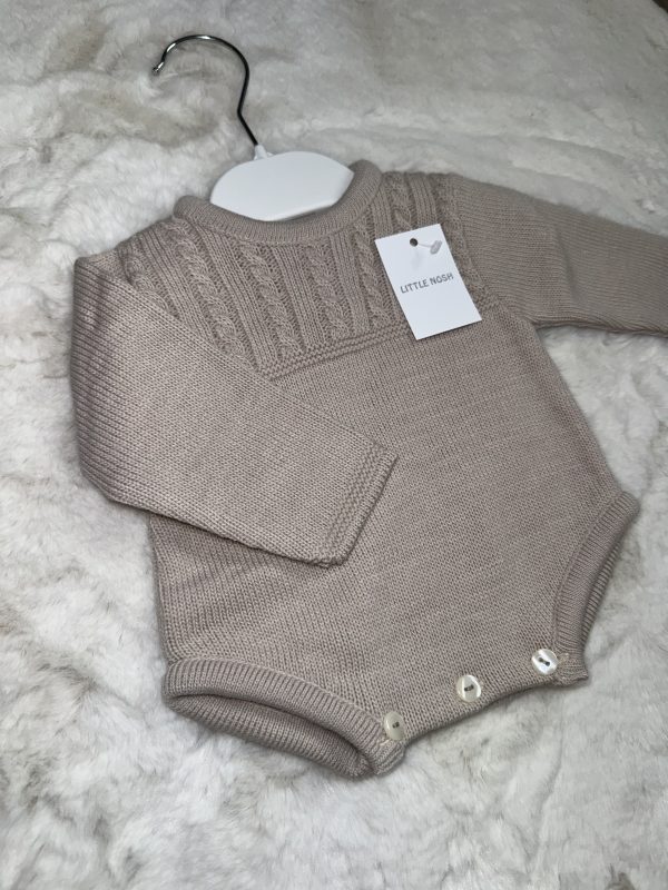Boys Tan Cable Knit Romper - Image 2