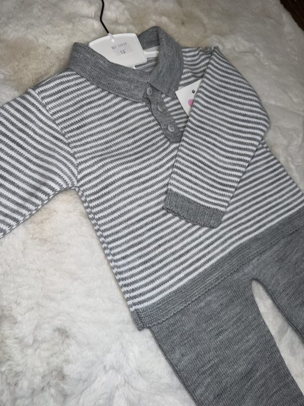 Boys Grey & White Stripe Set - Image 2