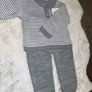 Boys Grey & White Stripe Set