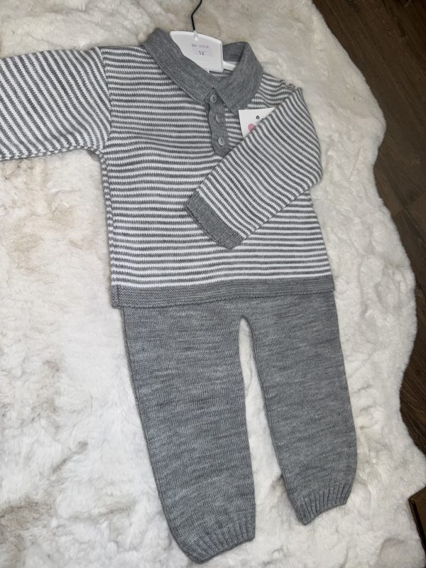 Boys Grey & White Stripe Set