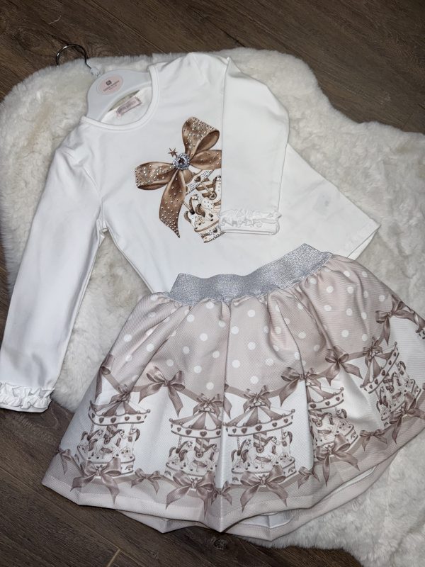 Cream Carousel Skirt & Top Set