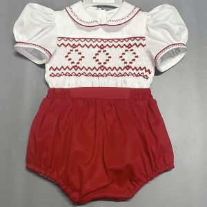 Boys White & Red Diamond Smock Suit