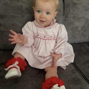 Red Long Sleeved Smock Dress