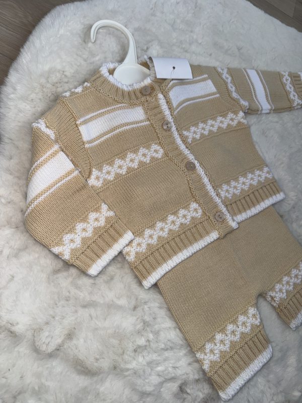 Tan Wool Dungaree & Cardigan Set - Image 2