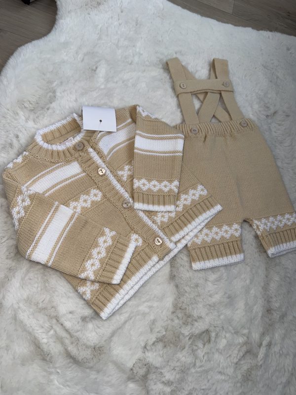 Tan Wool Dungaree & Cardigan Set