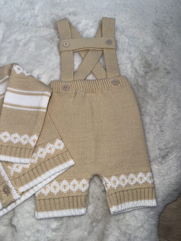 Tan Wool Dungaree & Cardigan Set - Image 3