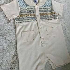 Cream & Blue Pima Cotton Romper