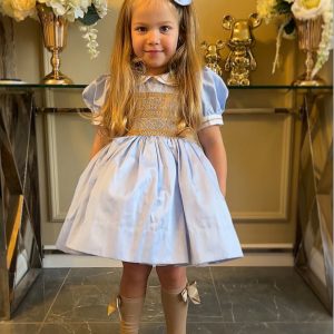 Blue & Tan Smocked Dress