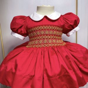 Red & Tan Gold Embroidery Dress