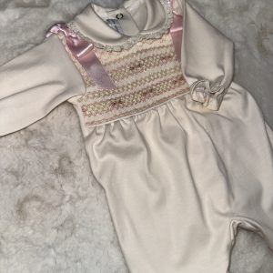 Pima Cotton Cream/Pink Baby Grow