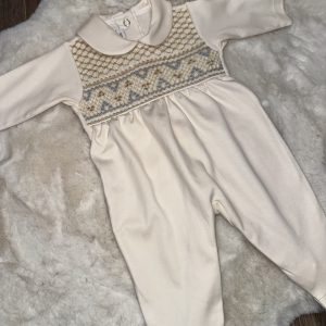 Pima Cotton Cream/Blue Baby Grow