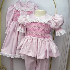 Pink Smocked Pyjamas & Gown Set