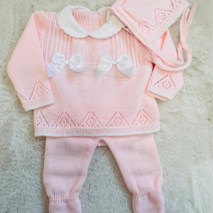 Pink Knitted Bonnett Set