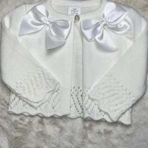 Girls White Bow Cardigan