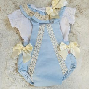 Blue Bow Dungaree Set