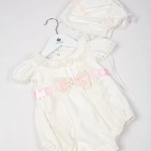 Cream Lace Romper & Bonnett