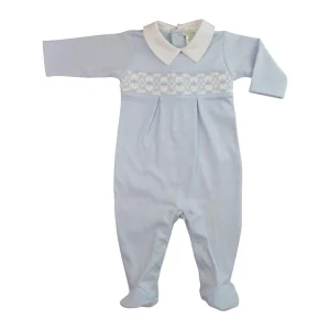 Blue Pima Cotton Collar Baby Grow