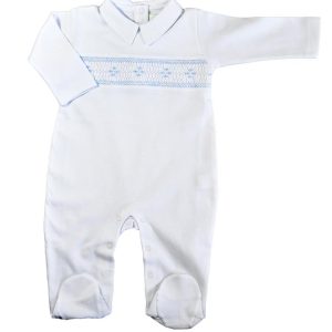 White & Blue Pima Cotton Baby Grow
