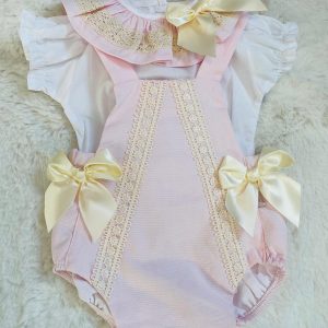 Pink Bow Dungaree Set