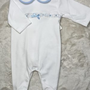 White & Blue Ribbon Baby Grow