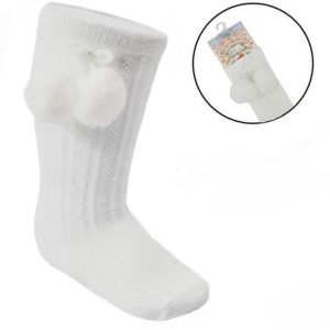 Boys White Pom Pom Socks
