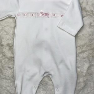 White & Pink Ribbon Baby Grow