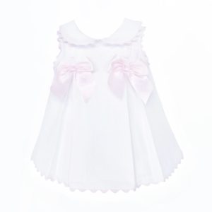 White Waffle With Pink Bow Dress
