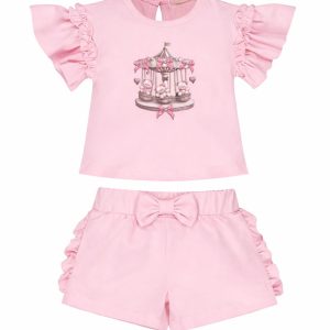 Pink Teddy Carousel Short Set