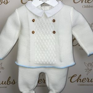 White Three Peice Blue Trim