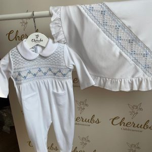 White & Blue Pima Cotton Set