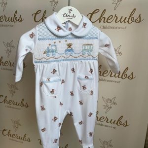 Teddy Train Pima Cotton Baby Grow