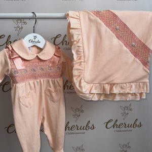 Peach Pima Cotton Baby Grow & Blanket