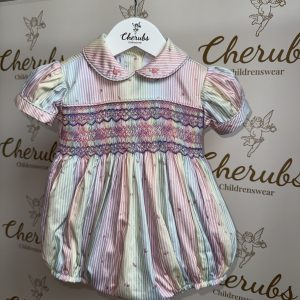 Pastel Striped Smocked Bubble Romper