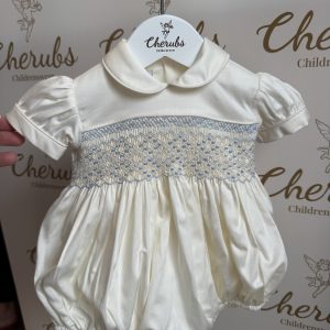 Boys Cream Luxury Cream & Blue Bubble Romper