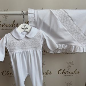 All White Pima Cotton Baby Grow & Blanket Set