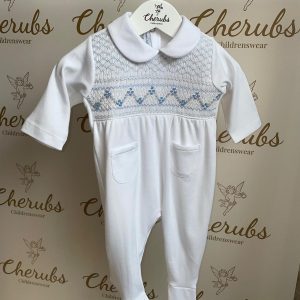 White & Blue Pima Cotton Baby Grow