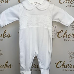 All White Simple Smock Baby Grow