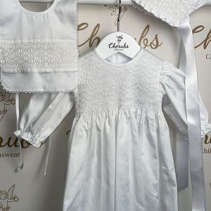 Unisex White Smocked Gown Set