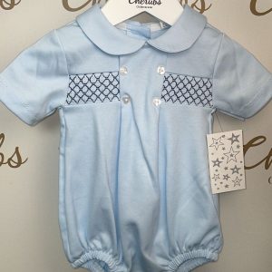 Boys Blue Romper Navy Smocking