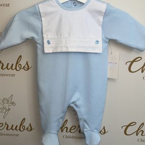 Blue Baby Grow White Bib