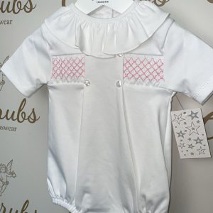 Girls White & Pink Smock Romper